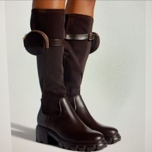 BROWN ONLY Wide Calf Stretch Knee High Boot